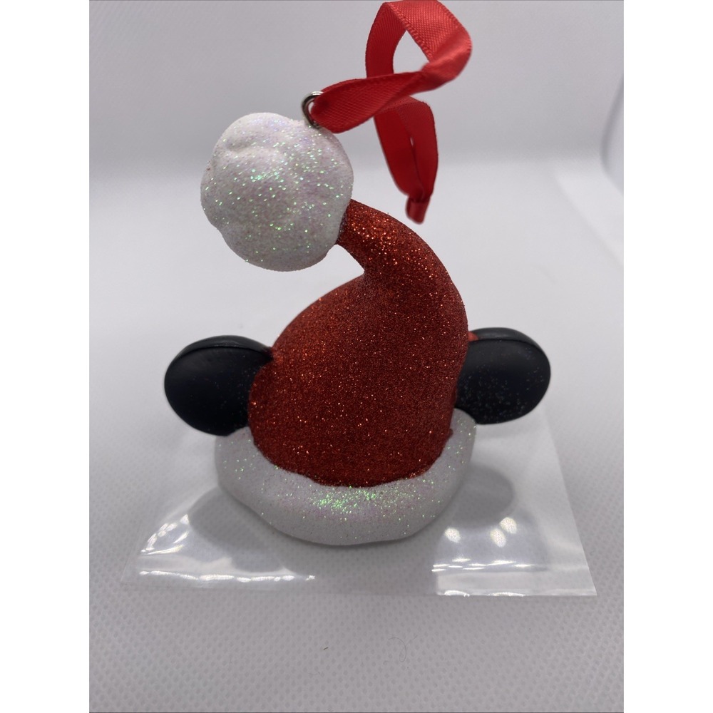 Disney Parks Mickey Mouse Santa Ear Hat Christmas Ornament Glitter Red White